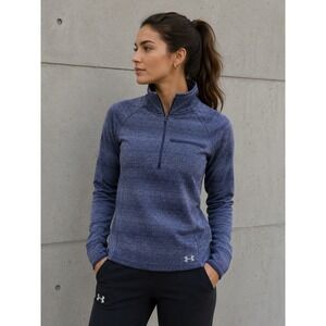 Under Armour Pullover Womens Small‎ Blue Storm Quarter Zip Sweater Fleece Active